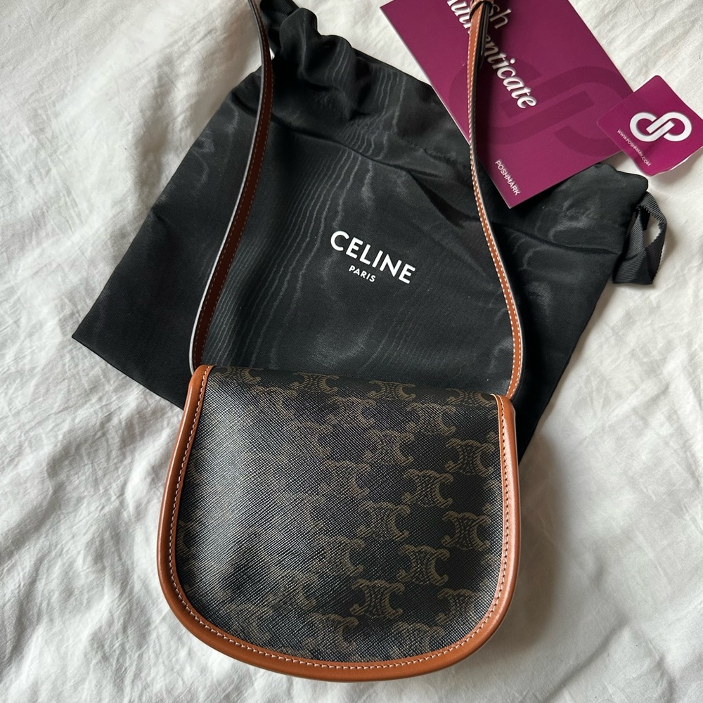 CELINE Mini Besace Crossbody in Triomphe Canvas & Calfskin Tan - Picture 4 of 9